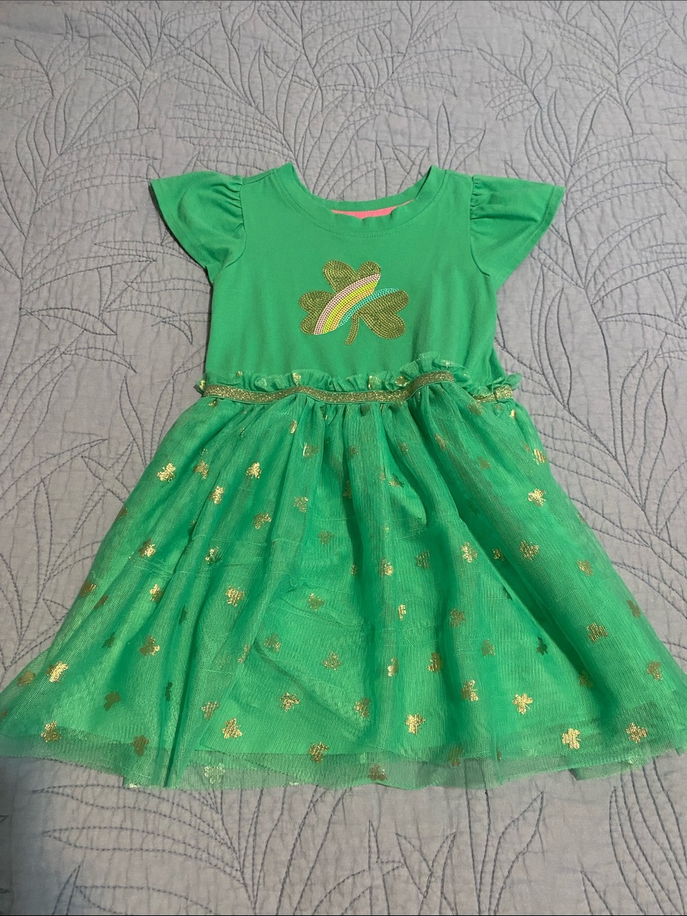 Cat & Jack Green Tulle Dress with Gold Accents